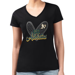 Athletics G-III 4Her by Carl Banks Women's Super-Slim Fit Lightweight Leopard Heart V-Neck T-Shirt | MLB Discount