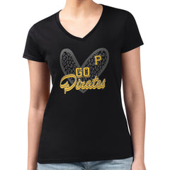 Pittsburgh Pirates G-III 4Her by Carl Banks Women's Super-Slim Fit Lightweight Leopard Heart V-Neck T-Shirt | MLB Online