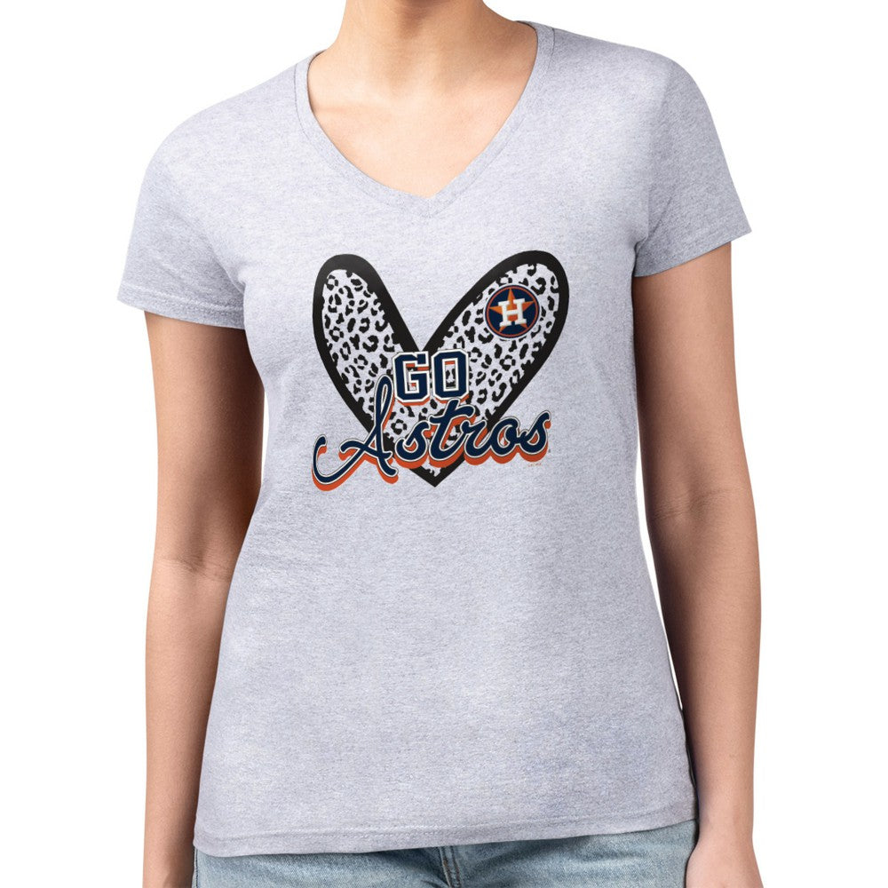 Houston Astros G-III 4Her by Carl Banks Women's Super-Slim Fit Lightweight Leopard Heart V-Neck T-Shirt | MLB Online