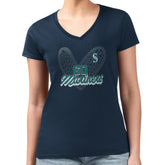 Seattle Mariners G-III 4Her by Carl Banks Women's Super-Slim Fit Lightweight Leopard Heart V-Neck T-Shirt | MLB Online