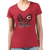Cincinnati Reds G-III 4Her by Carl Banks Women's Super-Slim Fit Lightweight Leopard Heart V-Neck T-Shirt | MLB On Sale