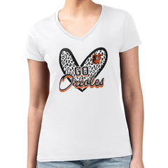Baltimore Orioles G-III 4Her by Carl Banks Women's Super-Slim Fit Lightweight Leopard Heart V-Neck T-Shirt | MLB For sale