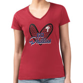 Philadelphia Phillies G-III 4Her by Carl Banks Women's Super-Slim Fit Lightweight Leopard Heart V-Neck T-Shirt | MLB Outlet