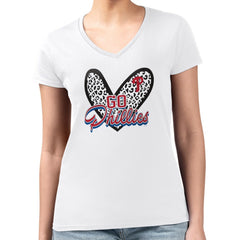 Philadelphia Phillies G-III 4Her by Carl Banks Women's Super-Slim Fit Lightweight Leopard Heart V-Neck T-Shirt | MLB On Sale
