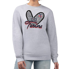 Minnesota Twins G-III 4Her by Carl Banks Women's Leopard Heart Pullover Sweatshirt | MLB US