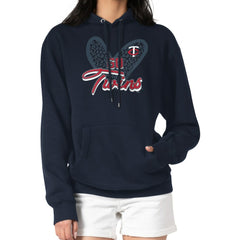 Minnesota Twins G-III 4Her by Carl Banks Women's Leopard Heart Pullover Hoodie | MLB Outlet