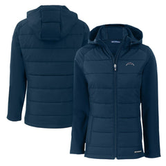 Los Angeles Chargers Cutter & Buck Women's Evoke Hybrid Eco Softshell Recycled Full-Zip Hoodie Jacket