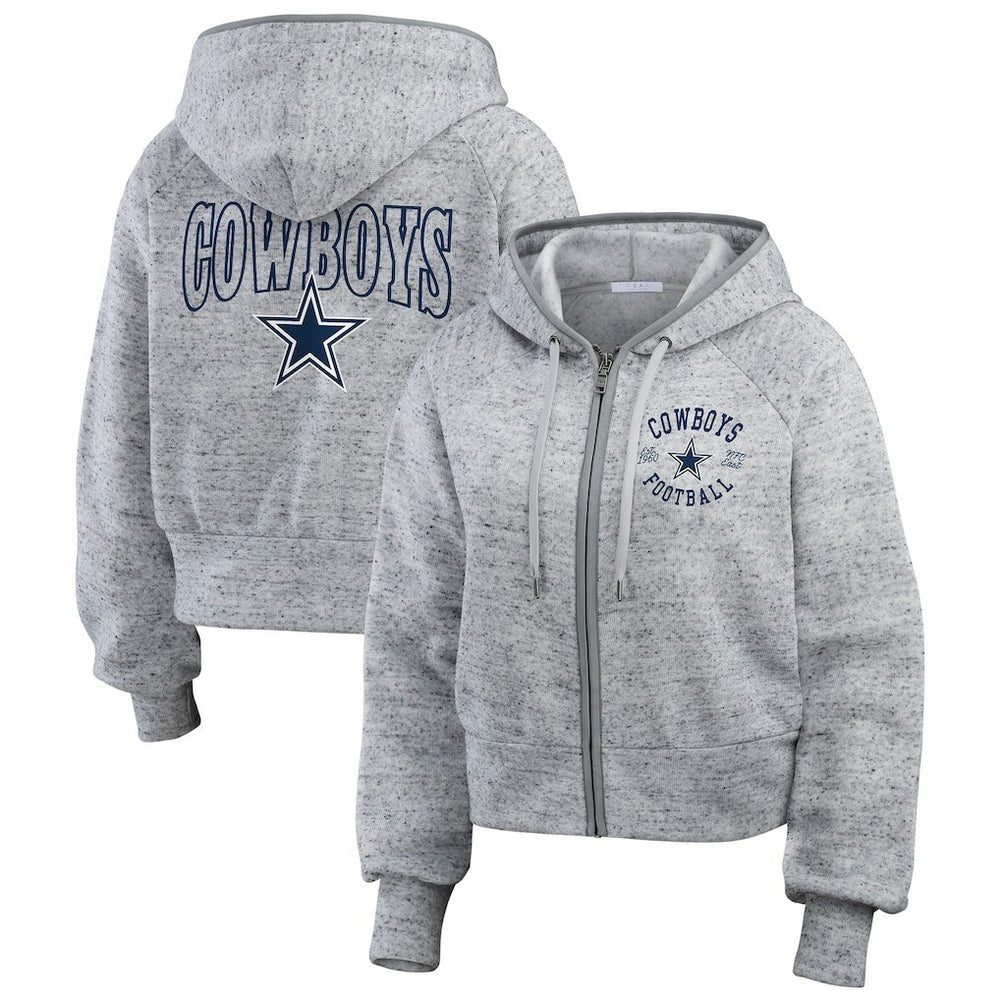 Dallas Cowboys WEAR by Erin Andrews Women's Speckled Fleece Cropped Full-Zip Hoodie