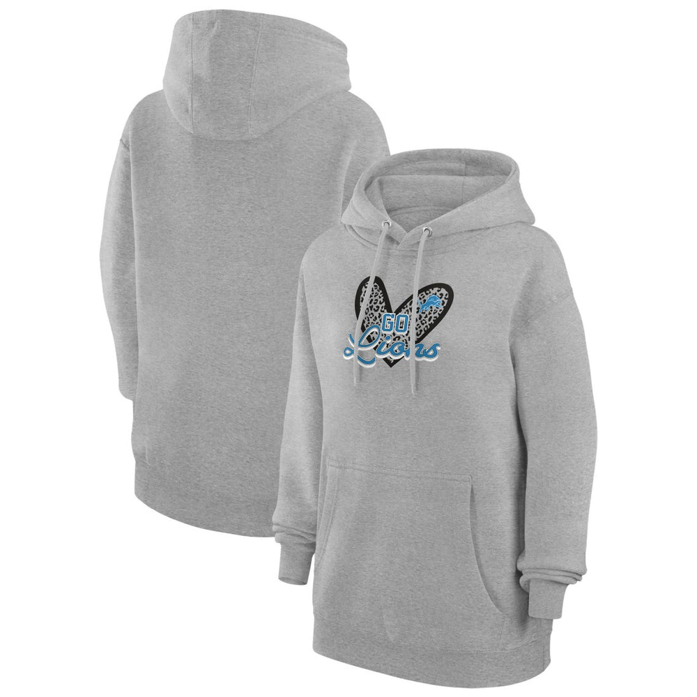 Detroit Lions G-III 4Her by Carl Banks Women's Animal Print Heart Team Graphic Fleece Tri-Blend Pullover Hoodie