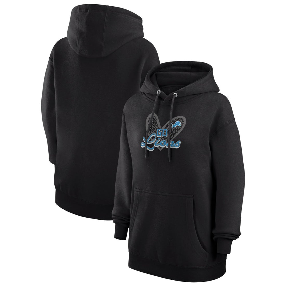 Detroit Lions G-III 4Her by Carl Banks Women's Animal Print Heart Team Graphic Fleece Tri-Blend Pullover Hoodie