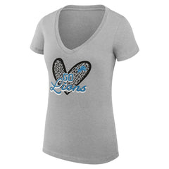 Detroit Lions G-III 4Her by Carl Banks Women's Super-Slim Fit Lightweight Leopard Heart V-Neck T-Shirt