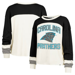 Carolina Panthers 47 brand '47 Women's Double Header Curve Raglan Long Sleeve Crop Top