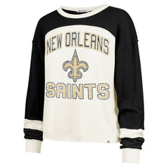 New Orleans Saints 47 brand '47 Women's Double Header Curve Raglan Long Sleeve Crop Top