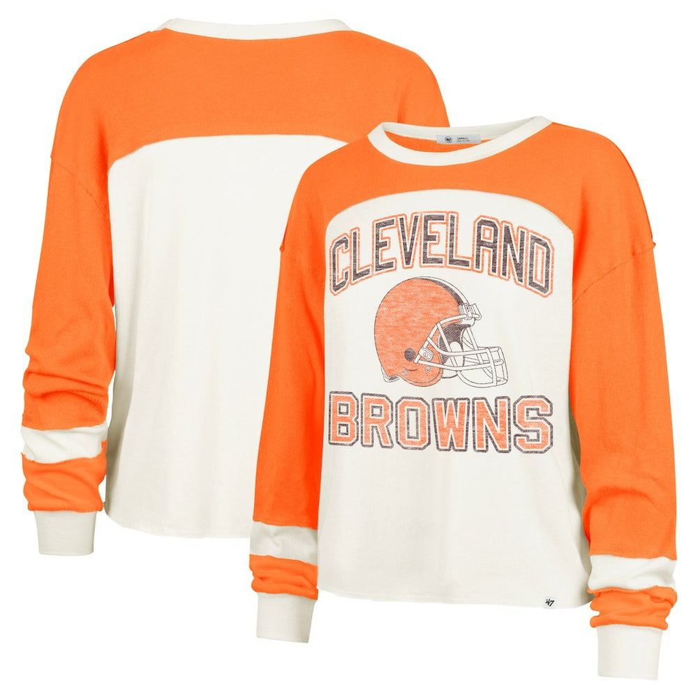 Cleveland Browns 47 brand '47 Women's Double Header Curve Raglan Long Sleeve Crop Top