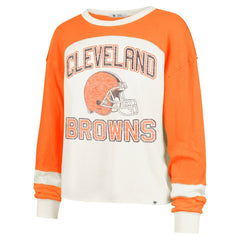 Cleveland Browns 47 brand '47 Women's Double Header Curve Raglan Long Sleeve Crop Top