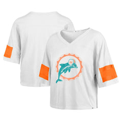 Miami Dolphins 47 brand '47 Women's Double Header Scout Cropped V-Neck T-Shirt
