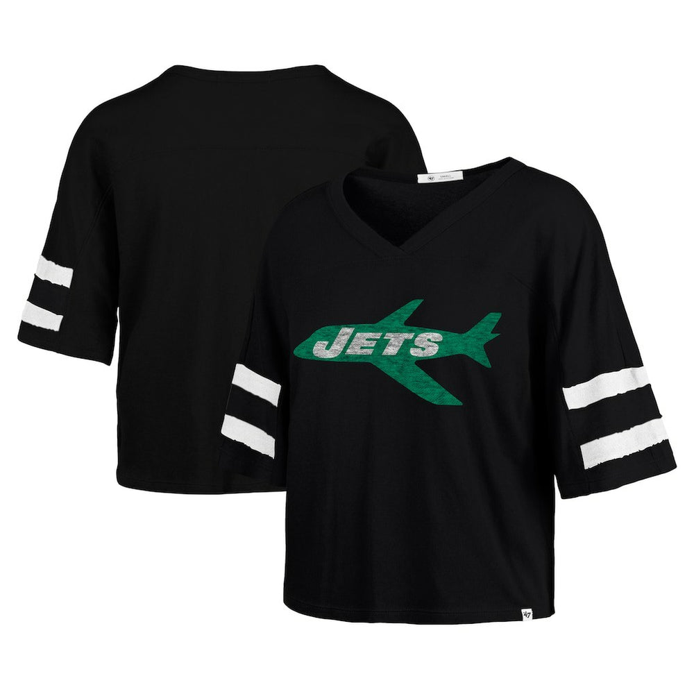 New York Jets 47 brand '47 Women's Double Header Scout Cropped V-Neck T-Shirt