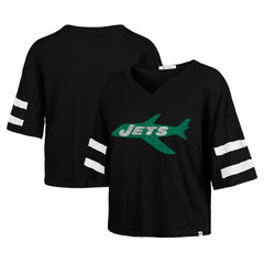 New York Jets 47 brand '47 Women's Double Header Scout Cropped V-Neck T-Shirt