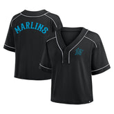 Miami Marlins Fanatics Women's Oversized Champ Game Cropped V-Neck T-Shirt | MLB Outlet