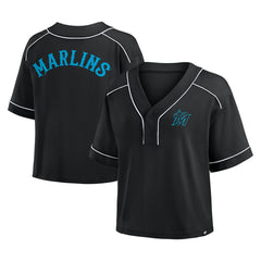 Miami Marlins Fanatics Women's Oversized Champ Game Cropped V-Neck T-Shirt | MLB Outlet