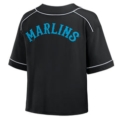 Miami Marlins Fanatics Women's Oversized Champ Game Cropped V-Neck T-Shirt | MLB Outlet