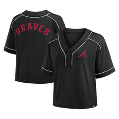 Atlanta Braves Fanatics Women's Oversized Champ Game Cropped V-Neck T-Shirt | MLB On Sale