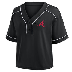 Atlanta Braves Fanatics Women's Oversized Champ Game Cropped V-Neck T-Shirt | MLB On Sale