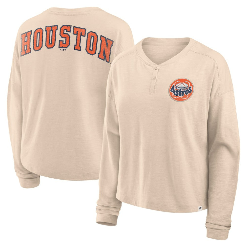 Houston Astros Fanatics Women's Oversized Stadium Slub Long Sleeve Henley T-Shirt | MLB Shop