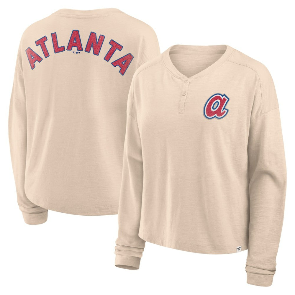 Atlanta Braves Fanatics Women's Oversized Stadium Slub Long Sleeve Henley T-Shirt | MLB Shop