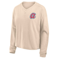 Atlanta Braves Fanatics Women's Oversized Stadium Slub Long Sleeve Henley T-Shirt | MLB Shop