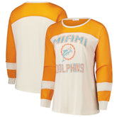 Miami Dolphins 47 brand '47 Women's Plus Size Double Header Curve Toni Long Sleeve T-Shirt