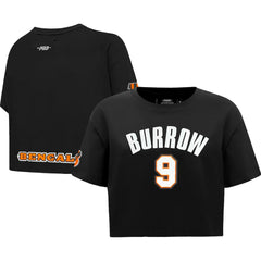 Cincinnati Bengals Joe Burrow Pro Standard Women's Player Name & Number Cropped Boxy T-Shirt