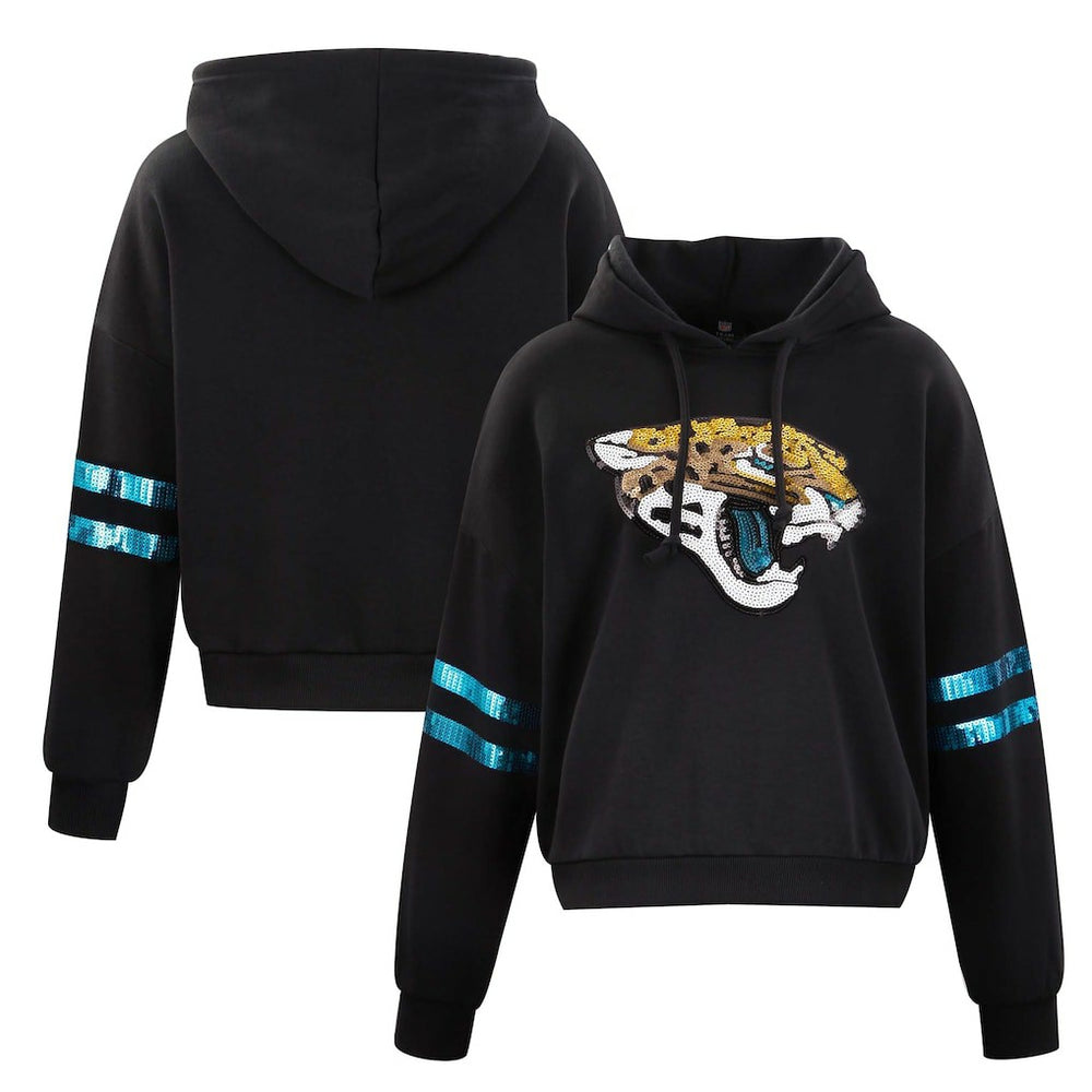 Jacksonville Jaguars Cuce Women's Cropped Sequins Pullover Hoodie