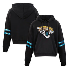 Jacksonville Jaguars Cuce Women's Cropped Sequins Pullover Hoodie