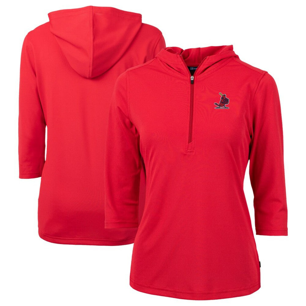 St. Louis Cardinals Cutter & Buck Women's Cooperstown Collection DryTec Virtue Eco Pique Recycled 3/4-Sleeve Half-Zip Pullover Hoodie | MLB On Sale
