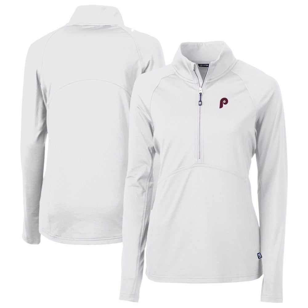 Philadelphia Phillies Cutter & Buck Women's Cooperstown Collection DryTec Adapt Eco Knit Stretch Recycled Raglan Half-Zip Top | MLB New