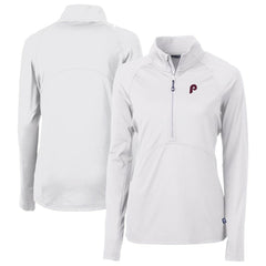 Philadelphia Phillies Cutter & Buck Women's Cooperstown Collection DryTec Adapt Eco Knit Stretch Recycled Raglan Half-Zip Top | MLB New