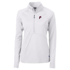 Philadelphia Phillies Cutter & Buck Women's Cooperstown Collection DryTec Adapt Eco Knit Stretch Recycled Raglan Half-Zip Top | MLB New