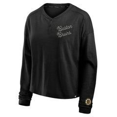 Boston Bruins Fanatics Women's Oversized All Out Effort Long Sleeve Henley T-Shirt For Sale