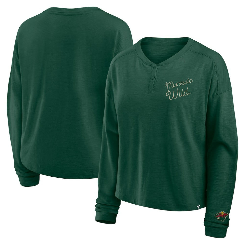 Minnesota Wild Fanatics Women's Oversized All Out Effort Long Sleeve Henley T-Shirt On Sale