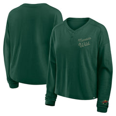 Minnesota Wild Fanatics Women's Oversized All Out Effort Long Sleeve Henley T-Shirt On Sale