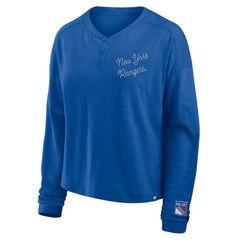 New York Rangers Fanatics Women's Oversized All Out Effort Long Sleeve Henley T-Shirt Sale
