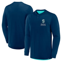 Seattle Kraken Fanatics Adrenaline Push Long Sleeve Henley Shirt Outlet