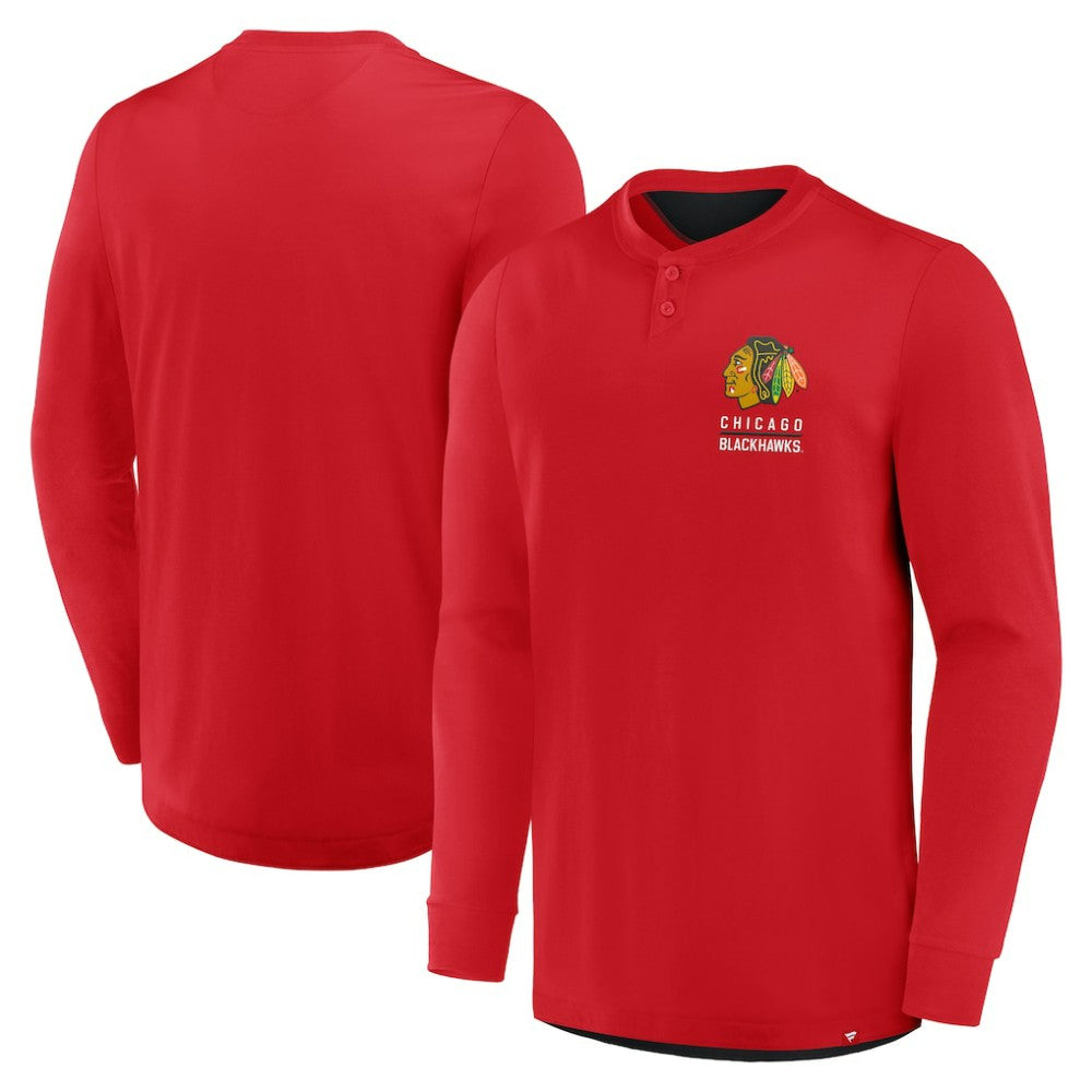 Chicago Blackhawks Fanatics Adrenaline Push Long Sleeve Henley Shirt Outlet