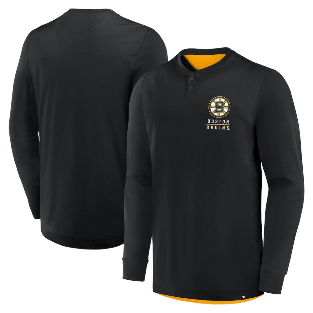 Boston Bruins Fanatics Adrenaline Push Long Sleeve Henley Shirt Sale