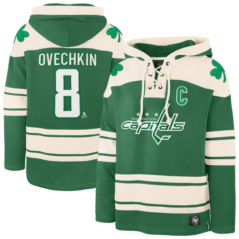Alexander Ovechkin Washington Capitals '47 St. Patrick's Day Player Name & Number Lacer Pullover Hoodie For Sale
