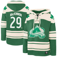 Nathan MacKinnon Colorado Avalanche '47 St. Patrick's Day Player Name & Number Lacer Pullover Hoodie Online