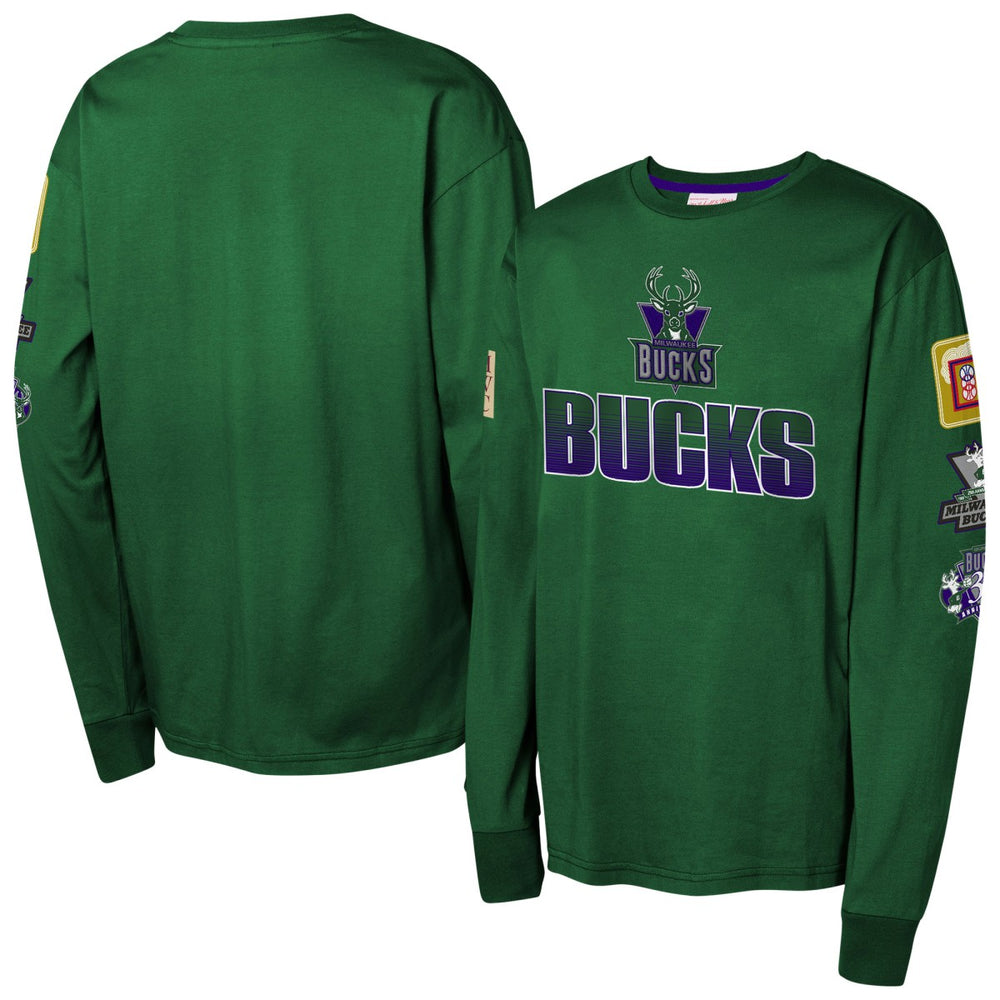 Milwaukee Bucks Youth Hardwood Classics All Over Long Sleeve T-Shirt Discount