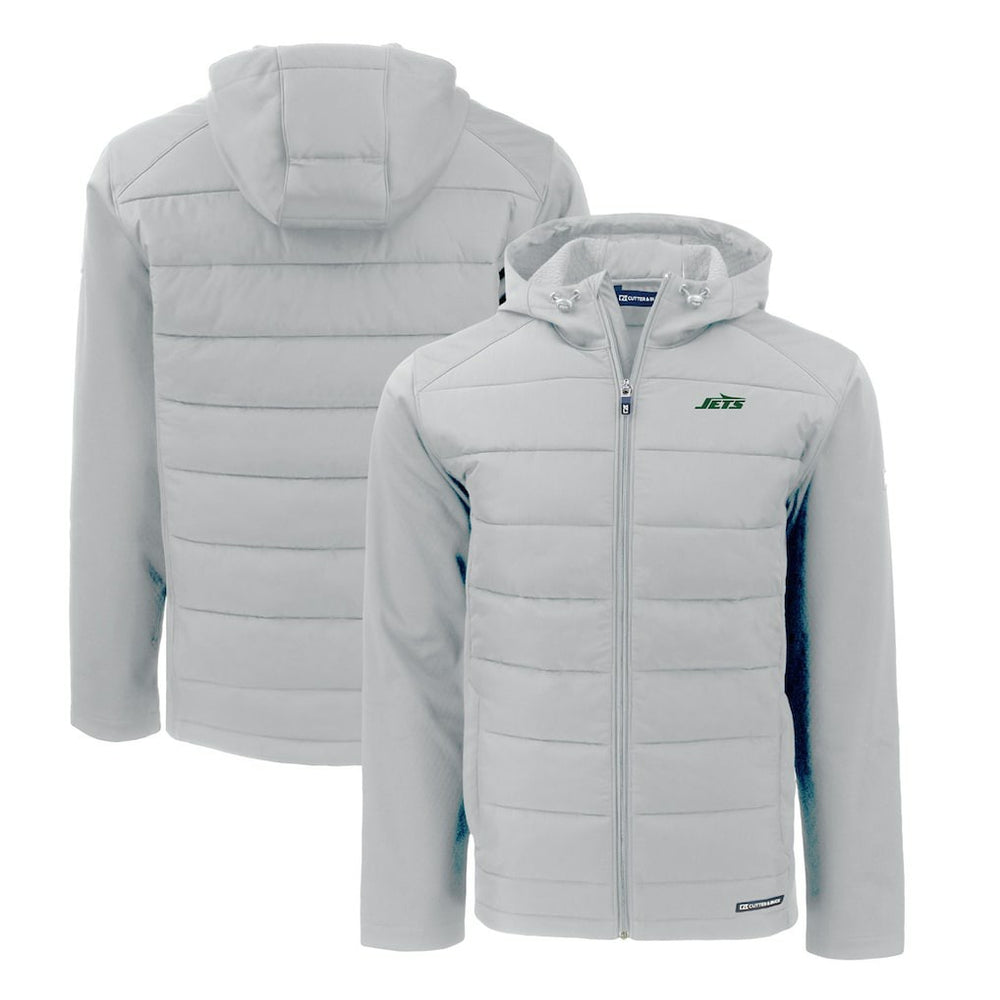 New York Jets Cutter & Buck Primary Logo Evoke Hybrid Eco Softshell Recycled Full-Zip Hooded Jacket