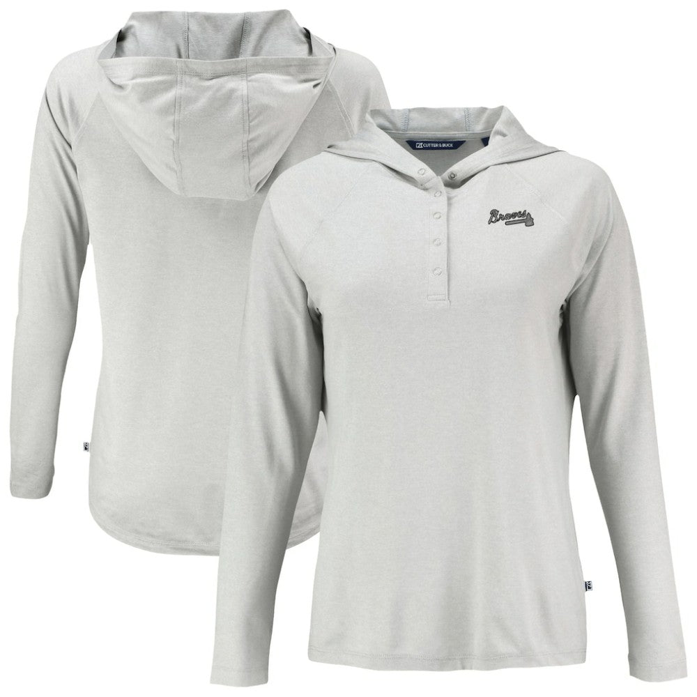 Atlanta Braves Cutter & Buck Women's Coastline Epic Comfort Eco Recycled Raglan Long Sleeve Hoodie T-Shirt | MLB US
